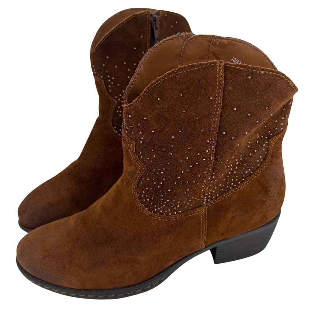 BOC Born Concept Cake13 Brown Suede Western Ankle Boots Rhinestone Studded 10